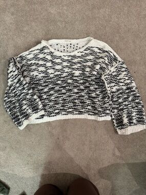 Black & White Marled Crewneck Sweater - Women
